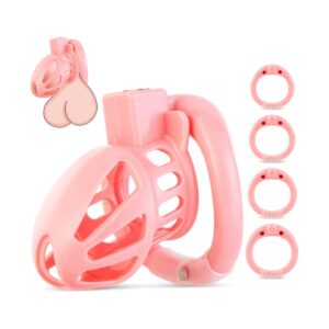 Male Chastity Device Cock Cage - UTIMI Lightweight Vertical Invisible Lock Chastity Cage for Men with 4 Active Rings & 2 Keys Adult Sex Toys for Male Penis Exercise and Abstinence | Pink | Large Size